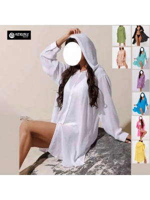 Camicia Lunga Copricostume Cappuccio Vestito Mare Donna Woman Cover Up COV0255